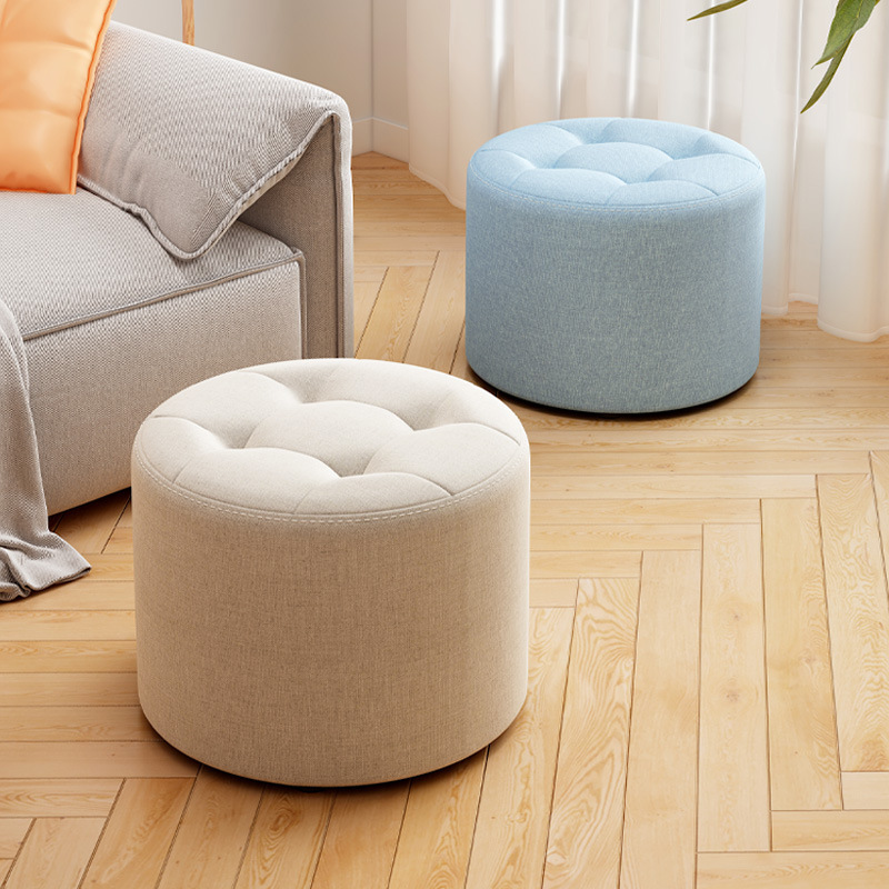Small Stool Household Low Stool Living Room Sitting Pier Round Stool Fabric Rental Room Small Stool Strong and Durable Internet Red Chair