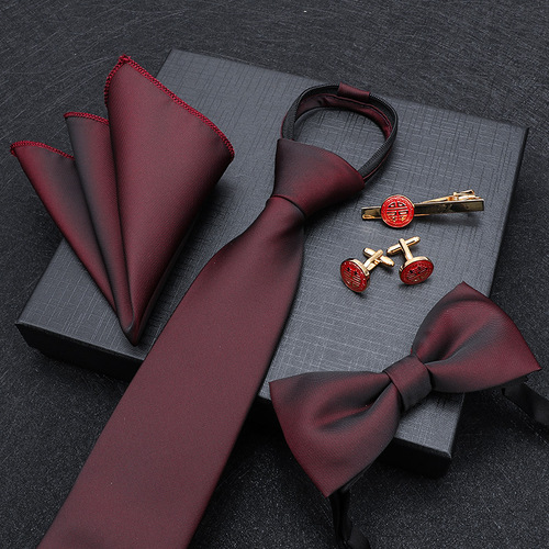 Red tie wedding groom formal wear men's zipper-style knot-free bow tie men's wedding groom groomsman bow tie