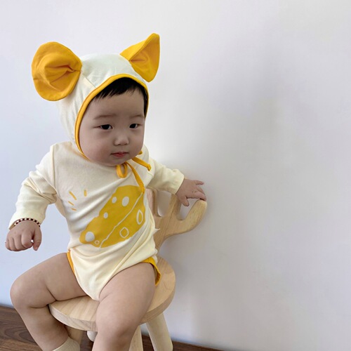 2024 spring new baby jumpsuit ins style baby harem mouse shape cheese print long sleeves