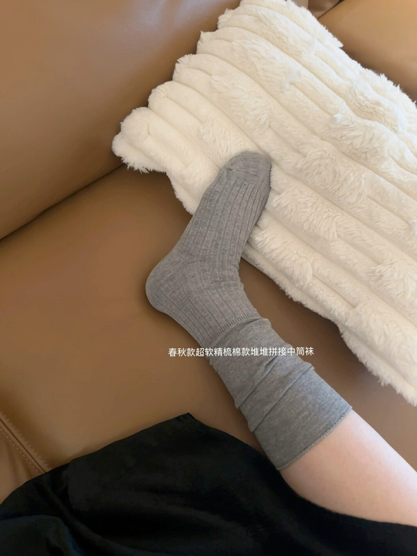 透气堆堆袜春夏薄棉及膝袜小腿袜长筒女袜纯色棉高筒袜女袜子|undefined