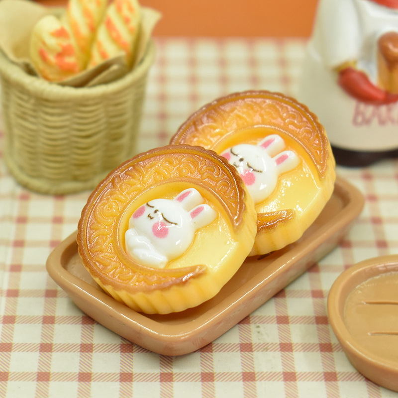 YQTかわいいウサギ月餅オリジナルデザイン樹脂アクセサリーdiyアクセサリーミニ食遊月餅クリームゴム部品|undefined