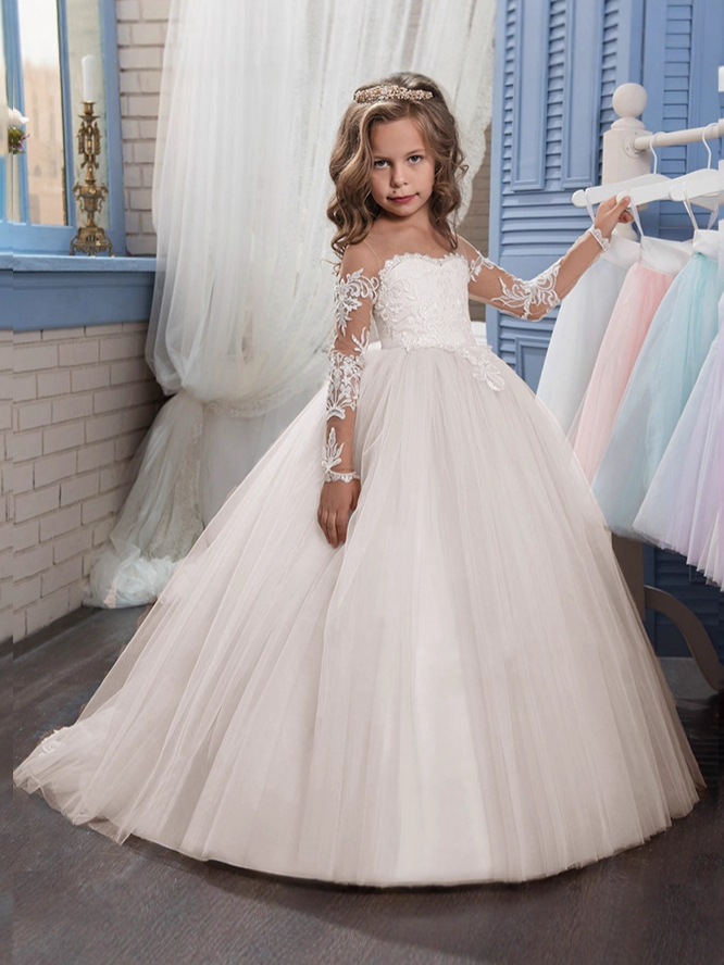 Vestido de noche de tul para niñas, estilo tutú, para bodas, damas de honor, largo hasta el suelo, de princesa, para actuaciones de piano, de Amazon transfronterizo.