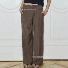 2025亚马逊外贸跨境欧美女装 不规则条纹休闲系带宽松长裤休闲裤