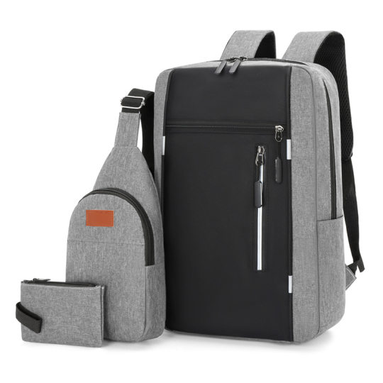 Cross-border New Chest Bag Three-piece Backpack Business Casual Oxford Cloth USB Charging 16-inch Computer Backpack