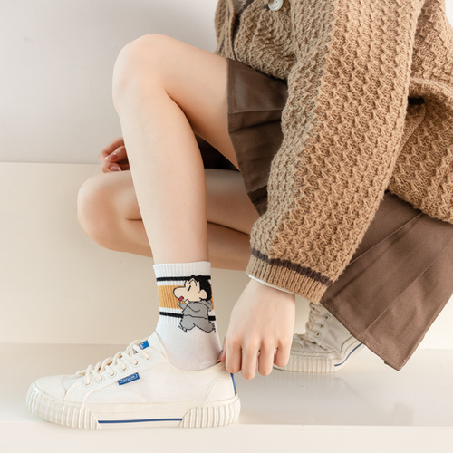 Japanese socks for women, crayon cartoon socks, Xiaoxin cotton mid-calf socks for men and women, college style sports and leisure socks