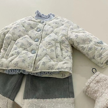 韩系童装女童碎花夹棉外套棉服冬装洋气儿童宝宝米色加厚保暖棉衣