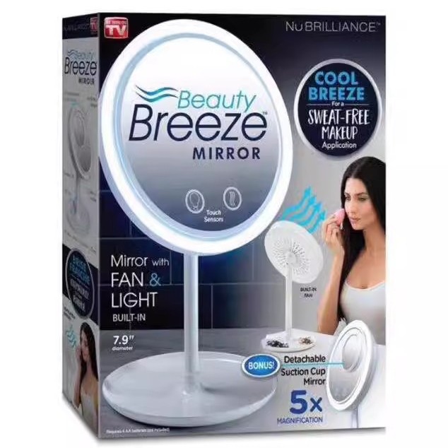 Tipo táctil tres en uno con ventilador nuevo espejo de escritorio espejo de maquillaje LED lámpara retoque espejo de aluminio espejo de maquillaje sin sudor