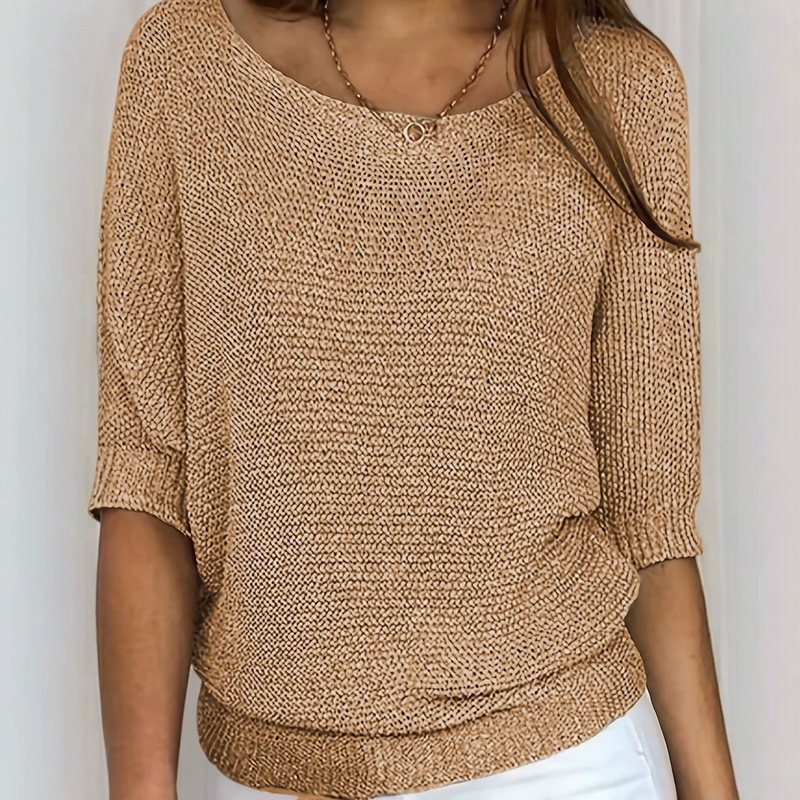 Cross-border bestseller women's solid color pullover with boat neck design, casual European and American style, three-quarter sleeves, versatile for commuting and air-conditioned environments Cross-border bestseller women's solid color pullover with boat neck design, casual European and American style, three-quarter sleeves, versatile for commuting and air-conditioned environments