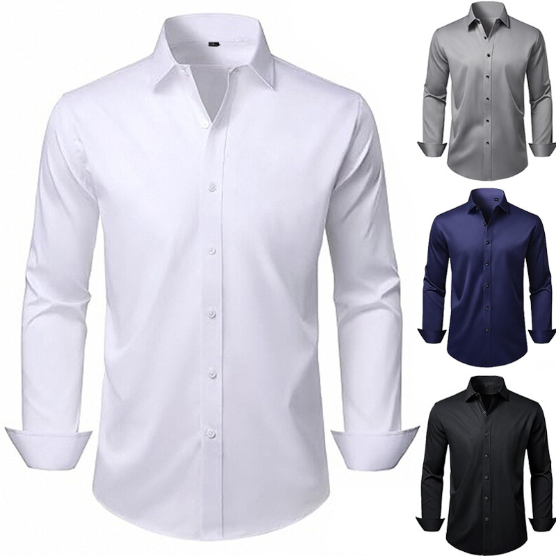 Cross-Border Popular Long-Sleeved Shirt Men's Black Shirt Slim Fit Business Formal Wear Solid Color Men's Work White Shirt Cross-Border Popular Long-Sleeved Shirt Men's Black Shirt Slim Fit Business Formal Wear Solid Color Men's Work White Shirt