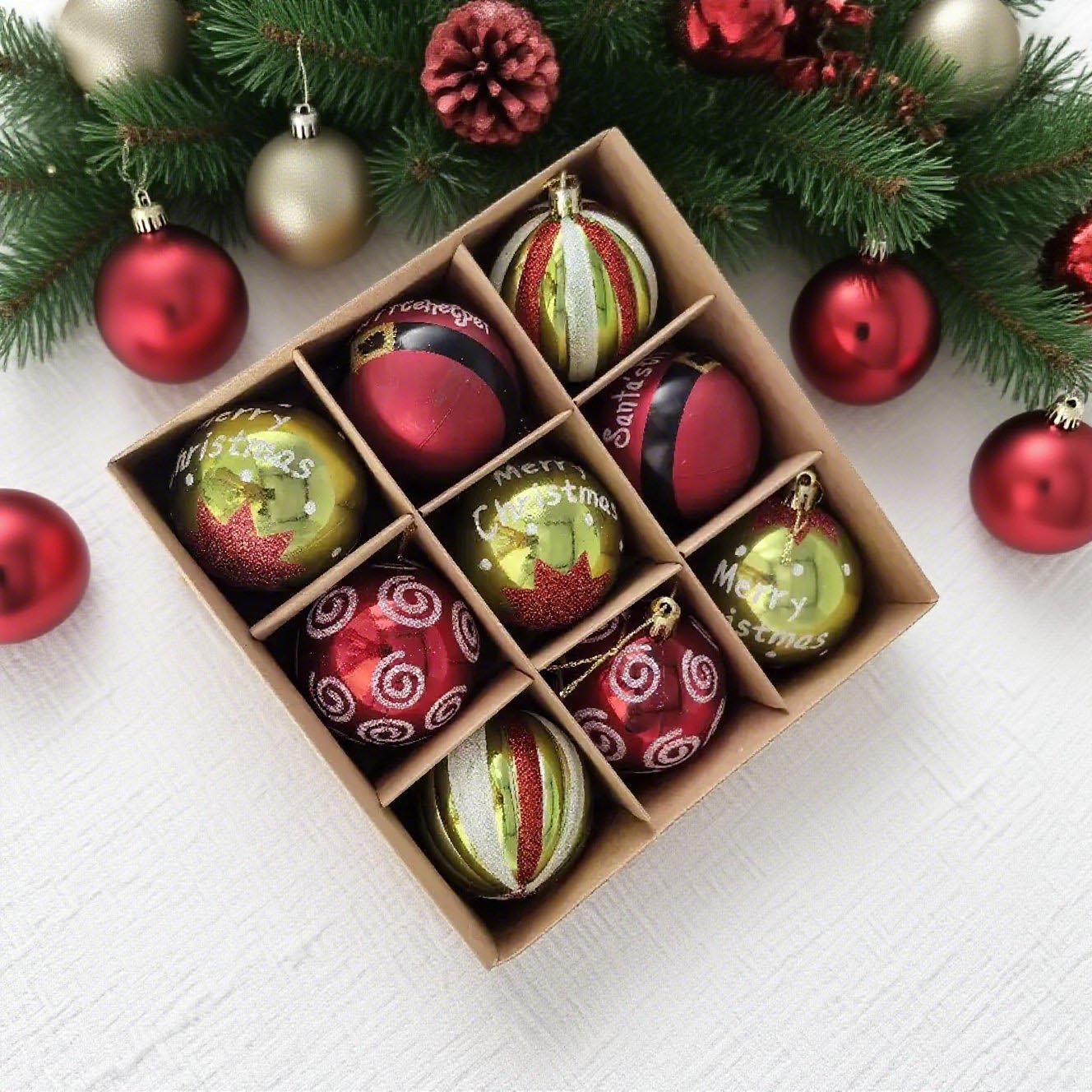 Inventario 6cm 9pcs Navidad pintada de plástico galvanizado bolas de Navidad Grinch árbol de Navidad bolas decorativas