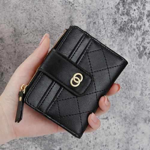  new buckle vertical style women's Korean version multi-card slot short coin purse card bag small wallet zipper