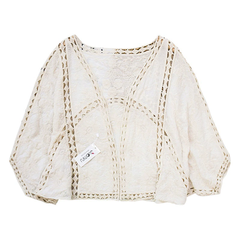 Винтажный вязаный крючком полый кардиган Simia Внешняя одежда для защиты от солнца Свободная пухлая сестра V-образным вырезом летучая ракета рукав пальто AL61