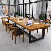 实木原木会议桌长桌长条大型大板办公桌工作桌椅商用全套组合批发