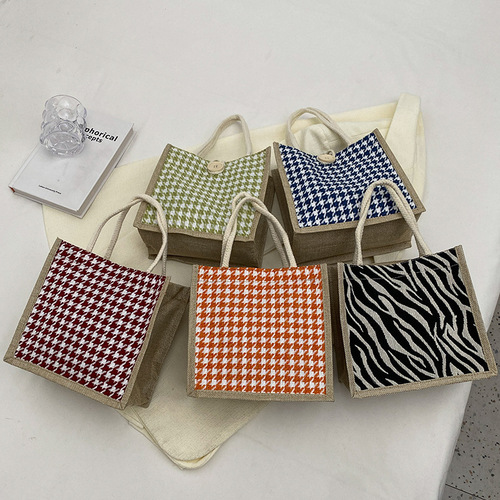 Small fresh ins portable linen lunch bag for women  summer hand-carried linen small shoulder bag imitation linen shopping bag