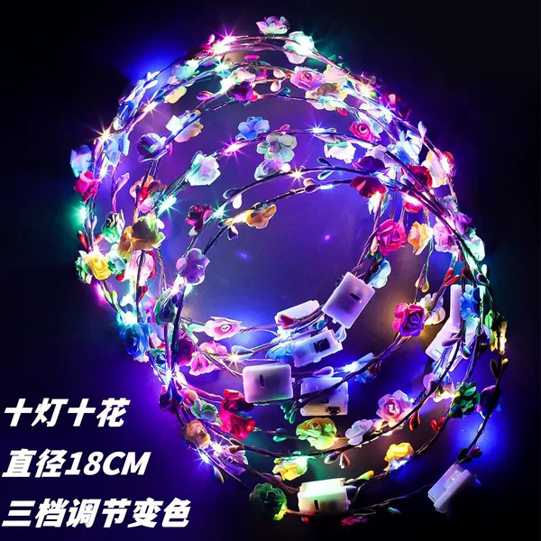 Retro Garland Headwear Amazon Luminous Headband with Lights Rattan Foam Rose Headwear Glitter Headwear Wholesale