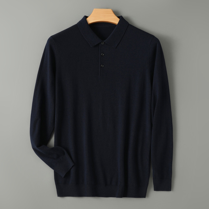 Men's Fine-Spun Wool Polo Shirt, Soft and Skin-Friendly, Breathable, Business Casual Base Knit Top, Direct Supply from the Manufacturer