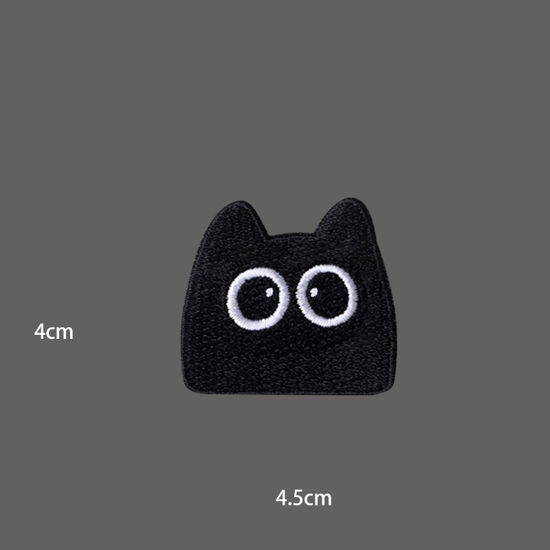 东莞刺绣工厂黑色猫咪刺绣贴布贴补丁布贴补漏装饰自粘图案刺绣贴