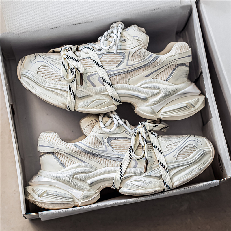 European Men's Shoes Live Broadcast Autumn Mesh Breathable Casual Sports Shoes Student Versatile Thick-Soled Height-Increasing Dad Shoes