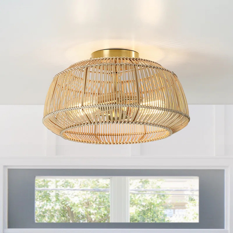 Cross-Border Wayfair American Rattan Ceiling Lamp Hand-Woven Rattan Suitable for Aisle Lights, Entrance Halls and Bedrooms