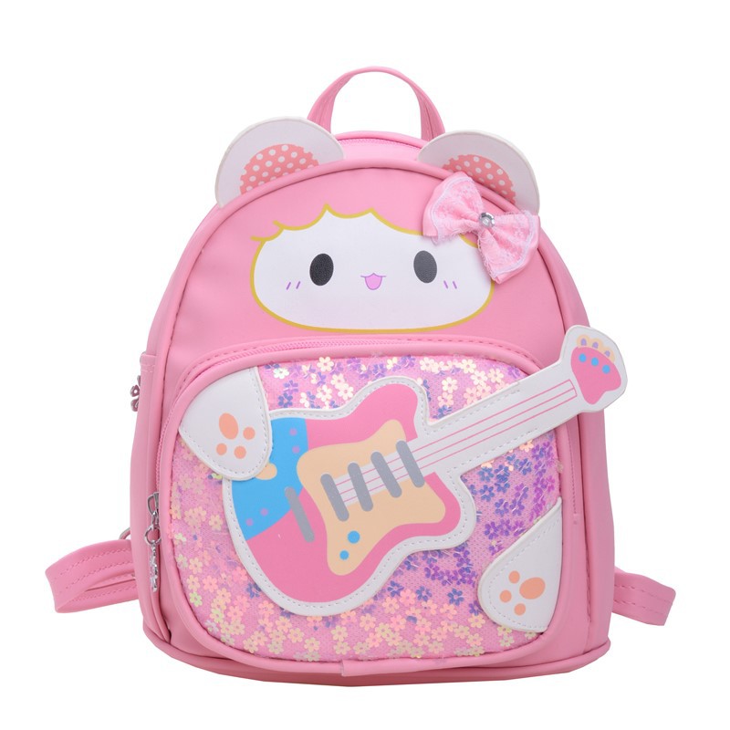 Mochila para niños y niñas de guitarra linda de dibujos animados, mochila para bebés de jardín de infantes, mochila para niños con lentejuelas de moda nueva
