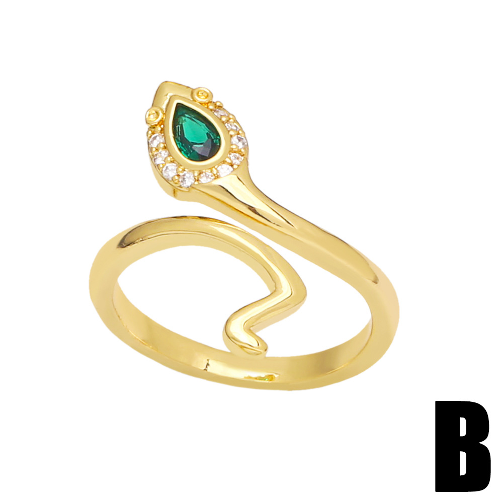 simple Snake Copper 18K Gold-plated Inlaid Zircon Open Ring