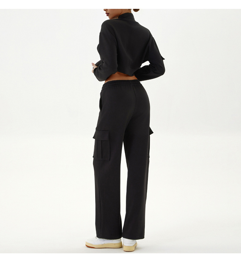 Damenbekleidung Arbeitskleidung Freizeitsportanzüge lockerer Reißverschluss Jogging-Yoga-Kleidung_voghion.com