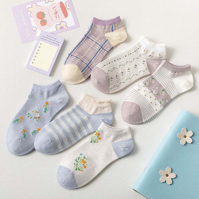 袜子女春夏花鸟 短袜薄款日系可爱少女风船袜ins潮浅口棉袜女