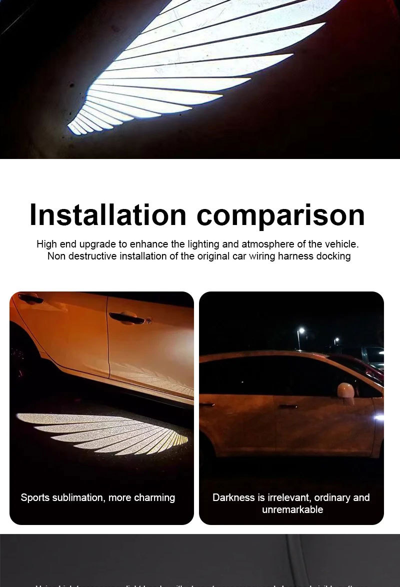 Universal Car Rearview Mirror Angel Wings Welcome Light Carpet Light Projector Lighting Carpet Light Led Projector Lighting