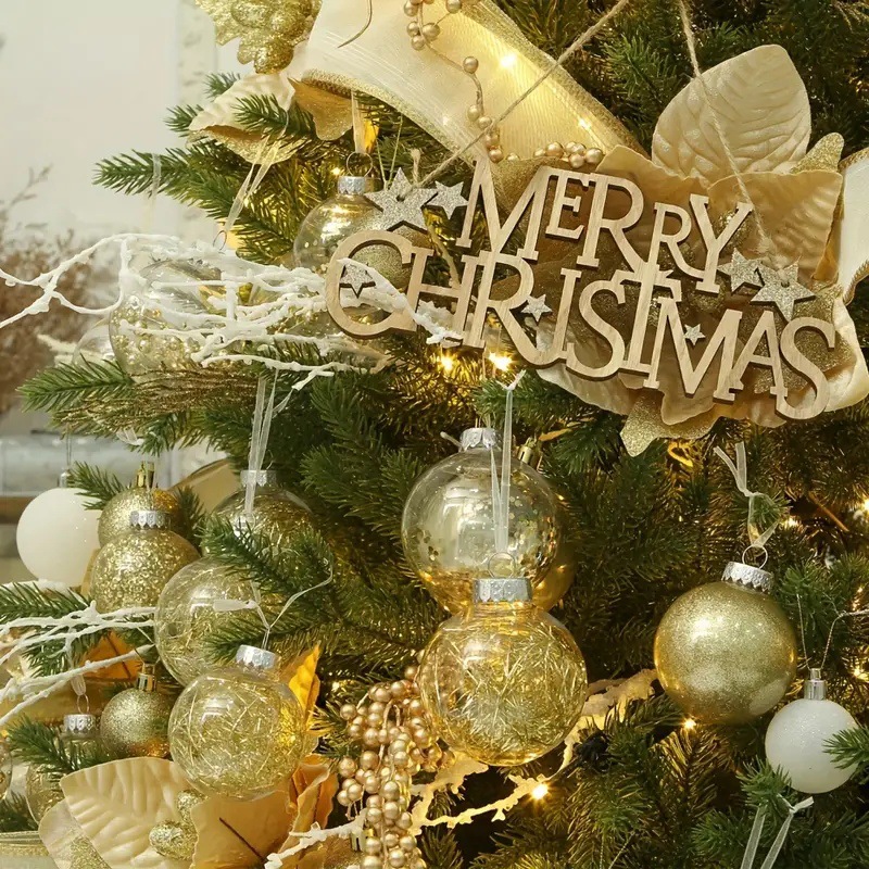 Caja de regalo PET transparente con bola decorativa de 6cm, colgante para árbol de Navidad o boda