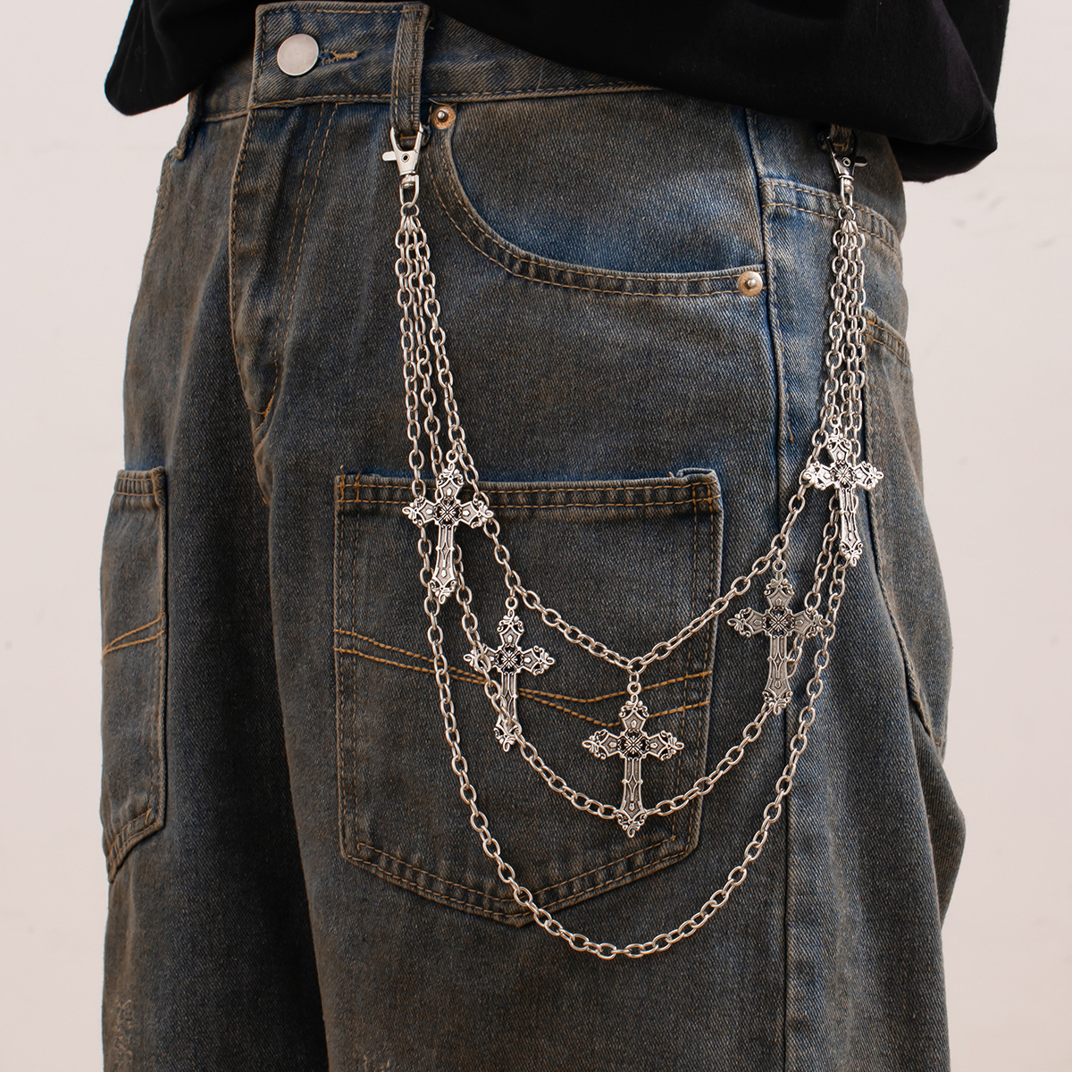Catena da cintura uomo per jeans accessorio moda multistrato_voghion.com