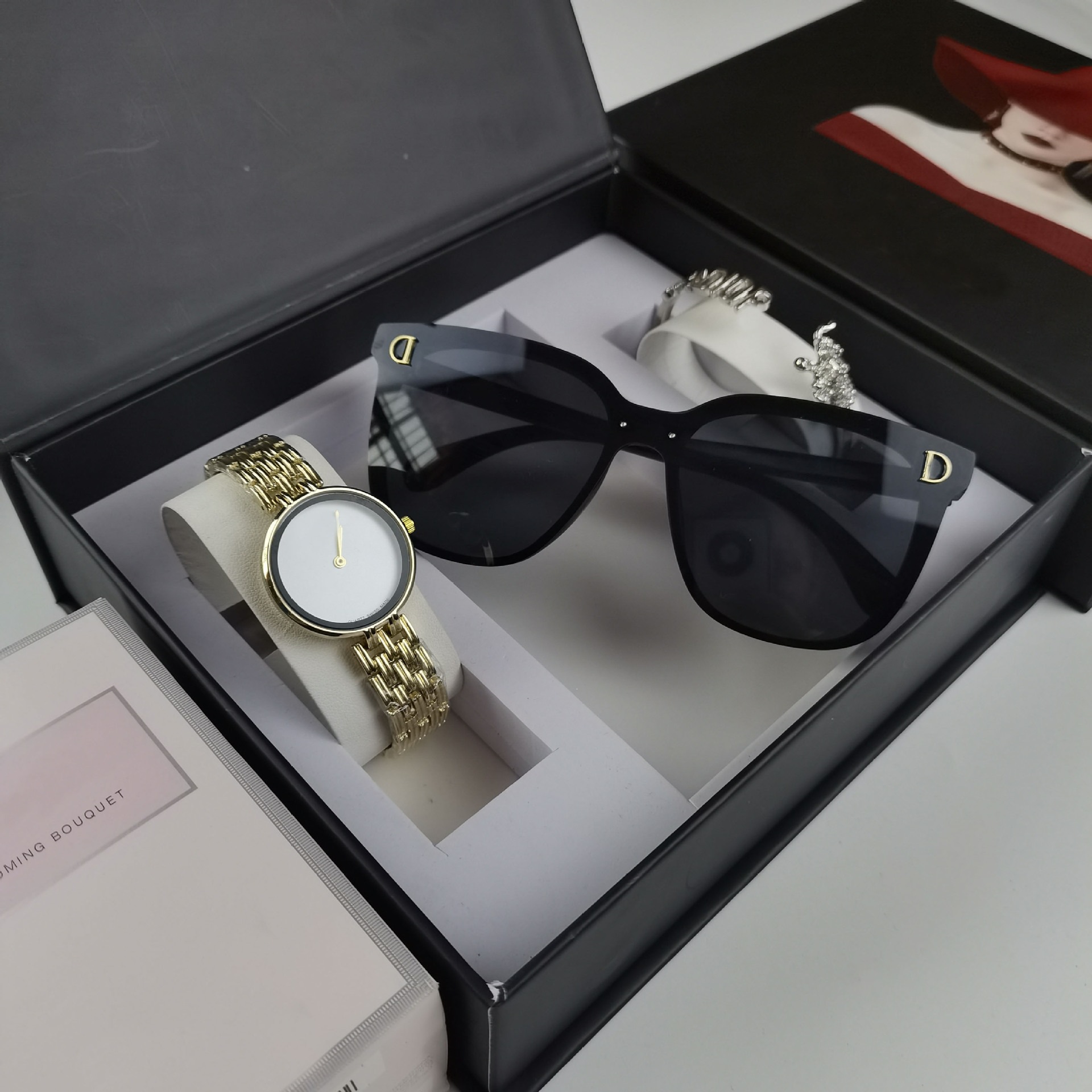 Watch and glasses set, a popular cross-border fashion item: stylish quartz watch, women's sunglasses, and bracelet, available for wholesale and dropshipping on Shopee 4