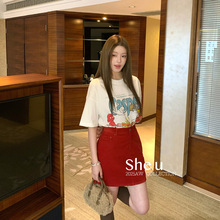 SHE U十三行甜美简约风卡通印花T恤2025秋季百搭宽松圆领加厚短袖