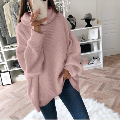 Solid color knitted pile collar loose sweater fashion female sweater сви́тер