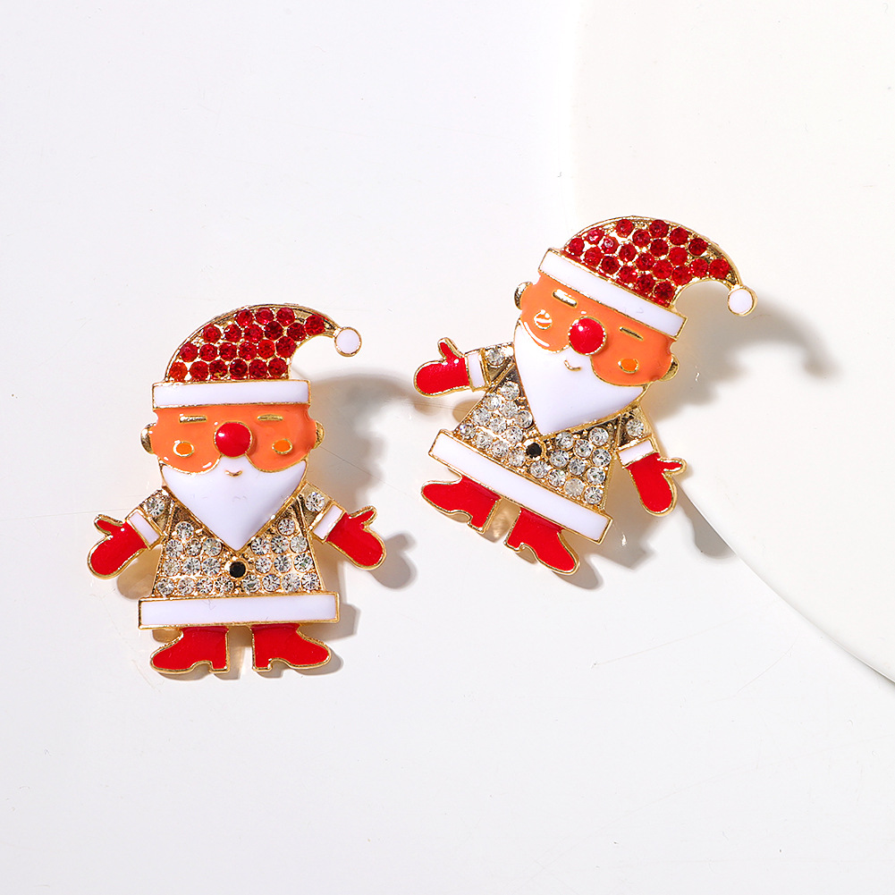 European and American Christmas Day Alloy Diamondstudded Santa Claus Creative Shiny Earringspicture7