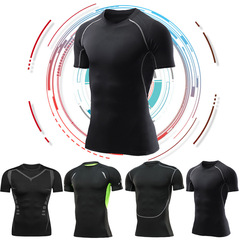 Men's sweat-absorbent high-elastic fitness clothing basketball running training T-shirt base shirt sporty tight top