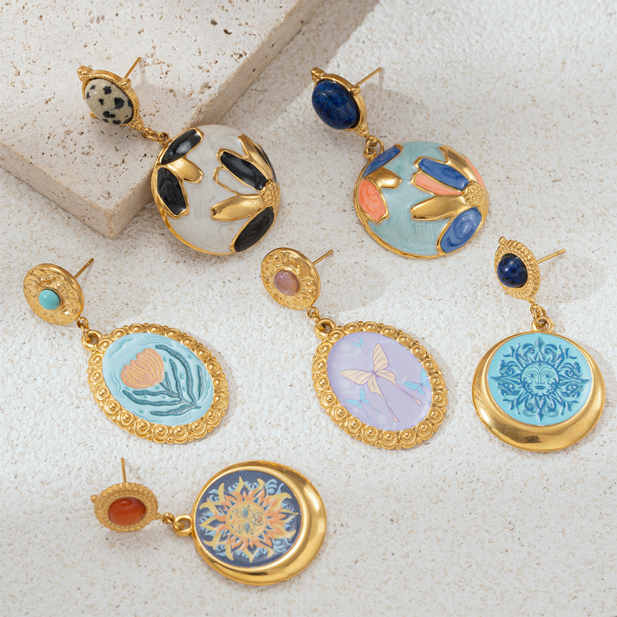 TENA europa y americana pendientes de acero inoxidable mujeres no decoloración versátil de goteo de aceite a mano flores de acero de titanio joyería pendientes