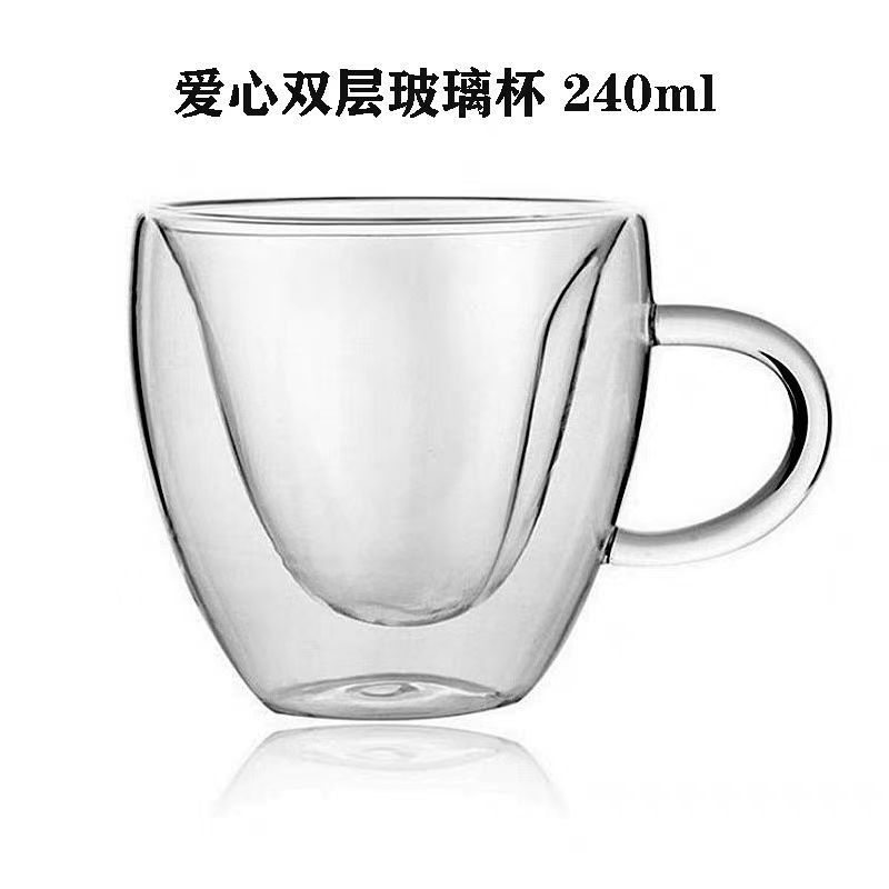 Resistente al calor creativo de doble capa en forma de corazón pareja mango taza Jugo leche taza de café hogar taza de té verde taza de vidrio transparente