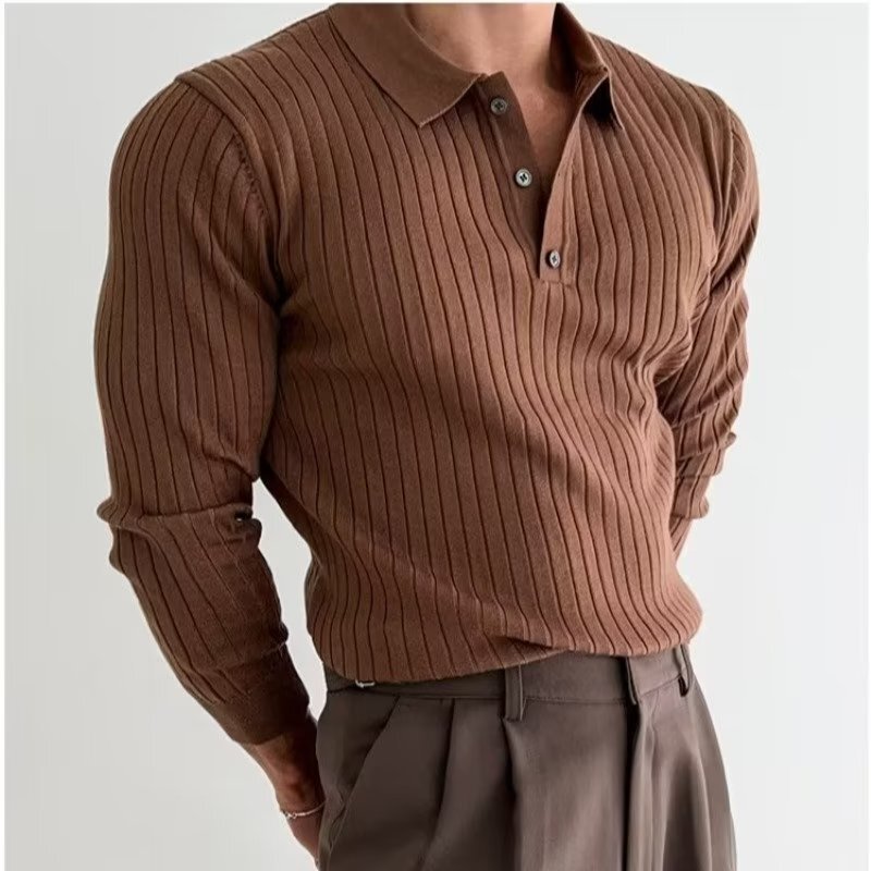 2024 New Spring and Autumn White Lapel Long-sleeved Knitted Sweater Men's Fashionable All-match Simple American Style Fit Handsome Fitness 2024 New Spring and Autumn White Lapel Long-sleeved Knitted Sweater Men's Fashionable All-match Simple American Style Fit Handsome Fitness