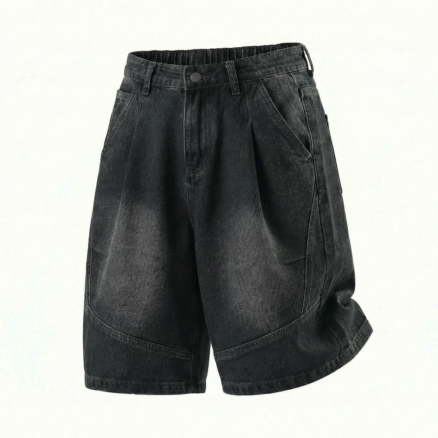 Herren Denim Shorts Locker Retro Gewaschene Pleated Five-point_voghion.com