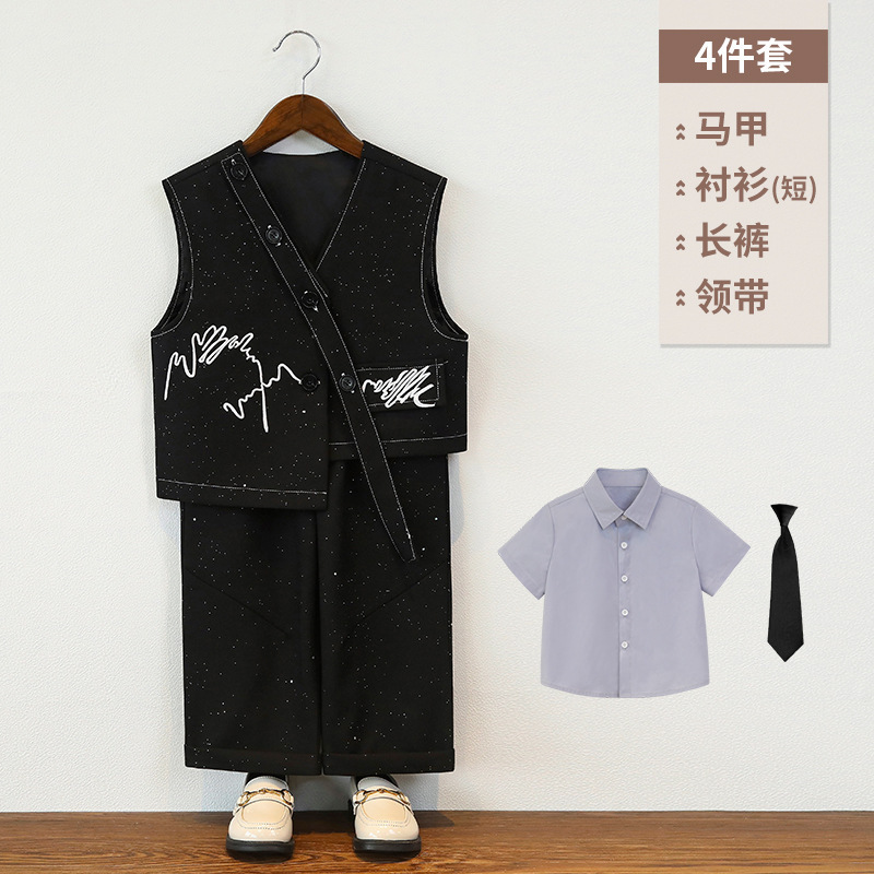 儿童西装复古满天星刺绣马甲男童设计感时尚西服外套花童周岁礼服|undefined