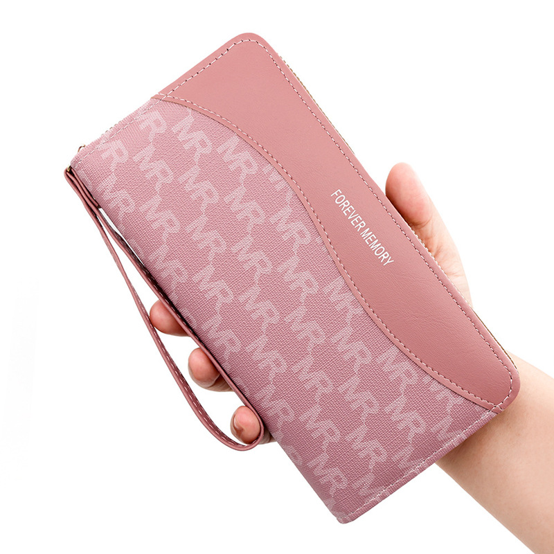 Letter Printed Women's Single Zipper Wallet with Leather and Wavy Handheld Daily Matchinging Storage Long Wallet Letter Printed Women's Single Zipper Wallet with Leather and Wavy Handheld Daily Matchinging Storage Long Wallet