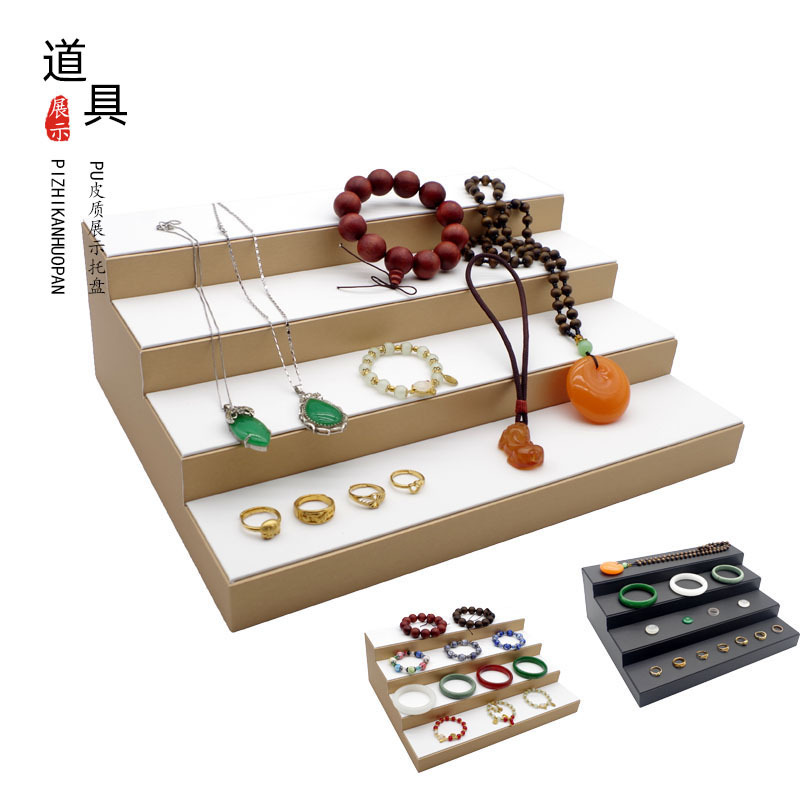 White Live Broadcast Multi-Layer Trapezoidal Display Stand Glasses Display Props Antique Bracelet Display Stand Bracelet Storage Rack