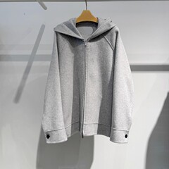 商场同款2025冬季新款浅灰色宽松连帽毛呢显瘦外套女5GA170541