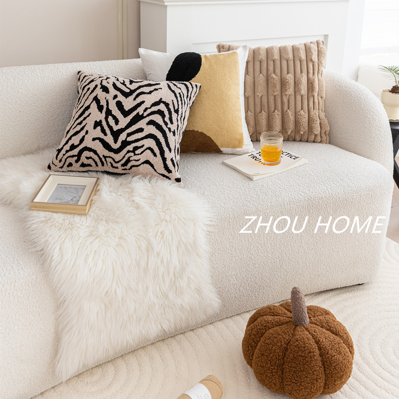 Retro creamy pillow, pillowcase, brown sofa