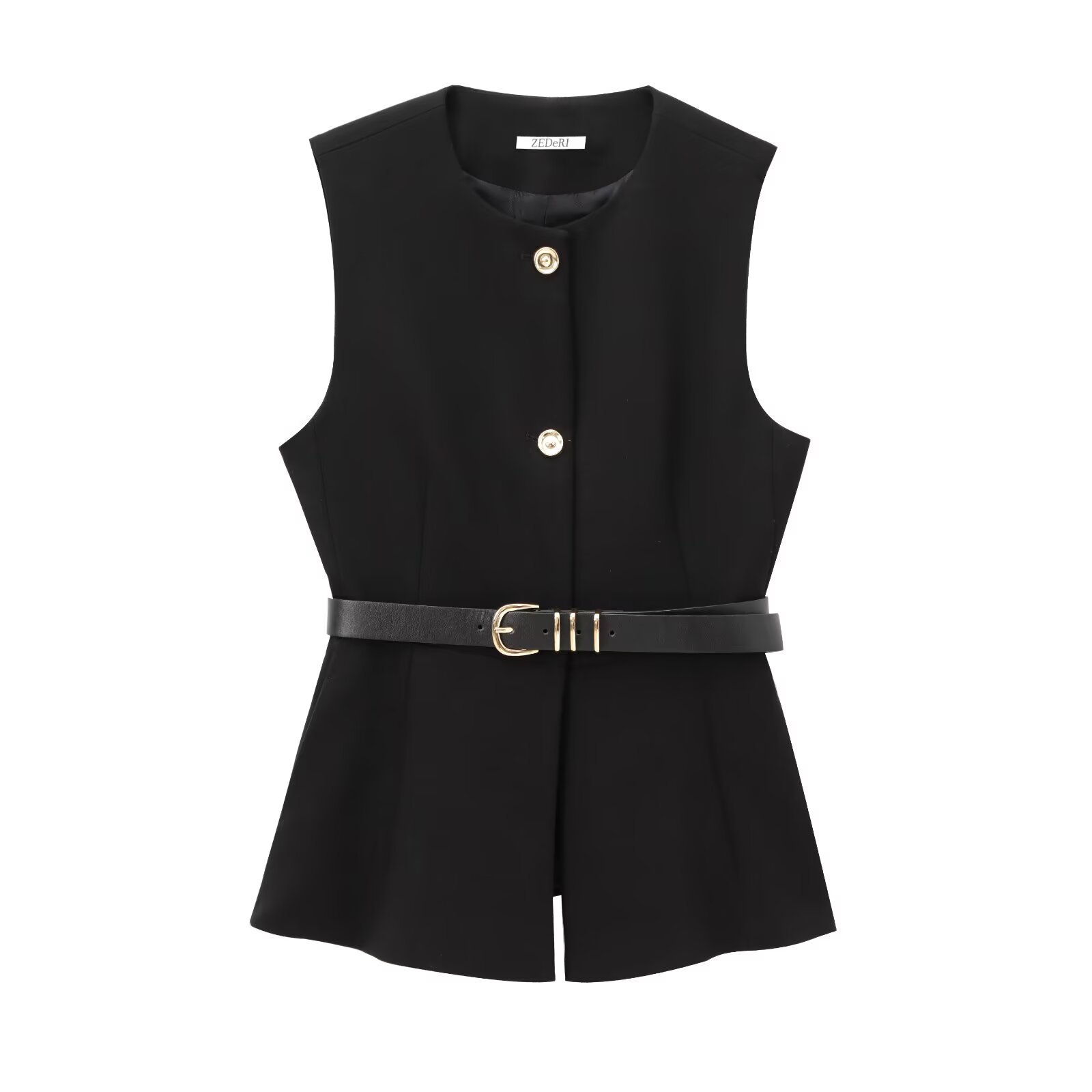 Women's Sleeveless Vest Round Neck Top With Waistband American Style Spring New Collection Regular Polyester_ecoleips.com