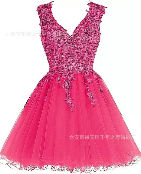 Short thin shiffon lace evening dress, for teenagers, graduation party, V-neckline, backless