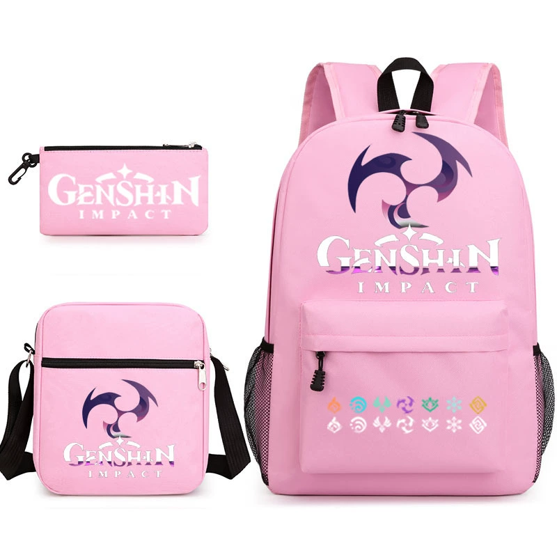 Backpack set (Genshin) 3‑piece — backpack, one‑shoulder bag, pencil case, assorted colors