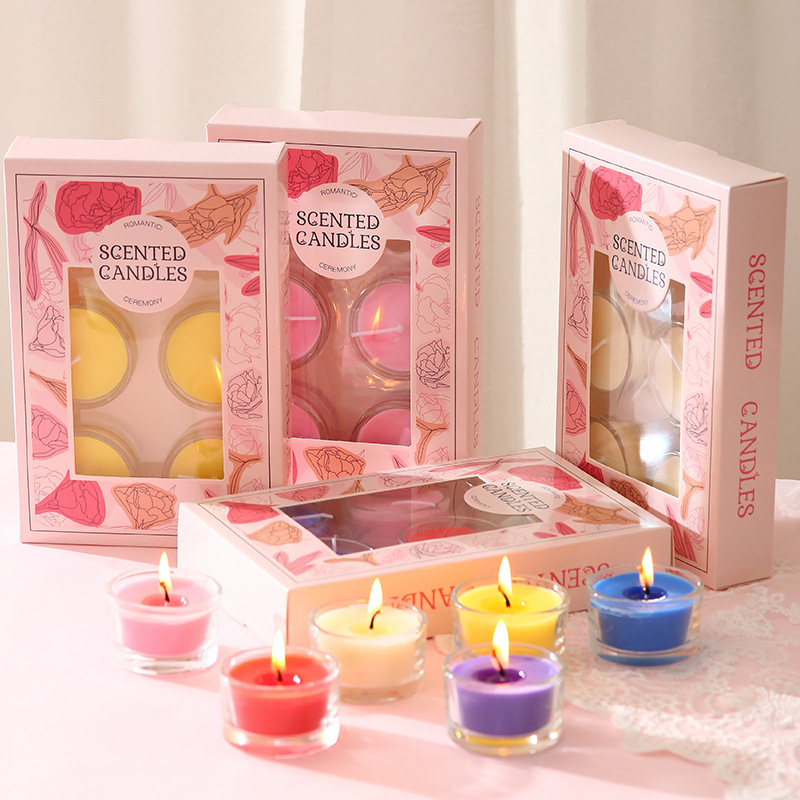 6个装/盒小圆玻璃杯蜡烛精油香薰蜡烛试香型糖果彩色杯蜡厂家批发