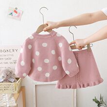 女童毛衣套装秋冬新款泡泡袖圆点可爱针织套头两件套韩版1-6岁