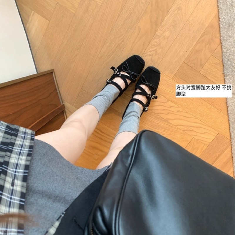 牛皮版~葡萄妈方头芭蕾舞鞋女浅口蝴蝶结复古玛丽珍鞋低跟单鞋|undefined